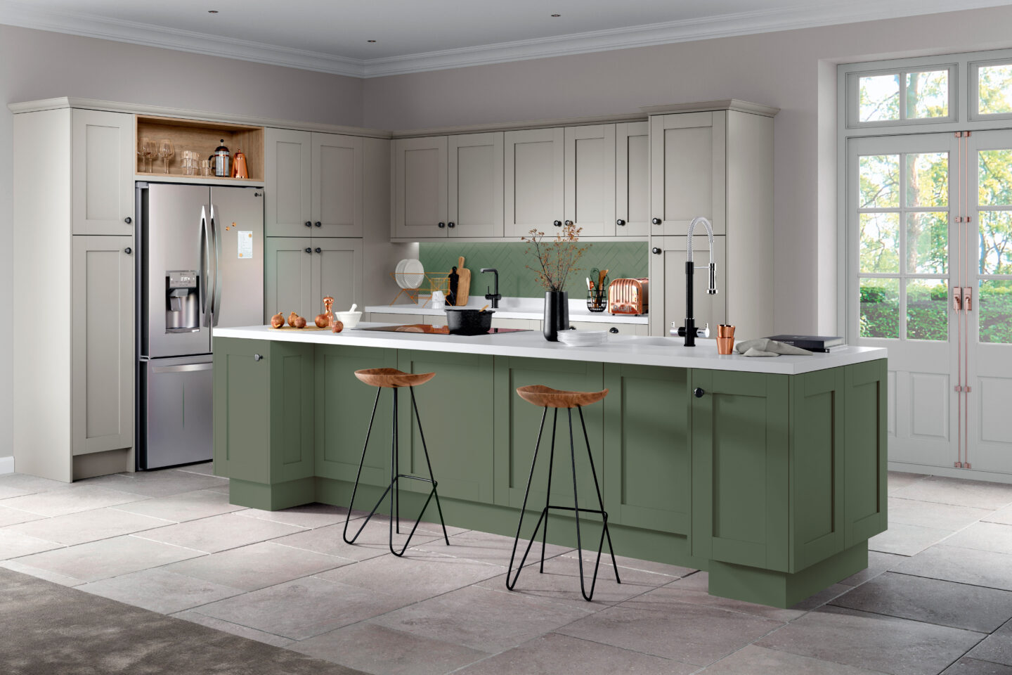 Nouveau Painted Grey Botanical Green