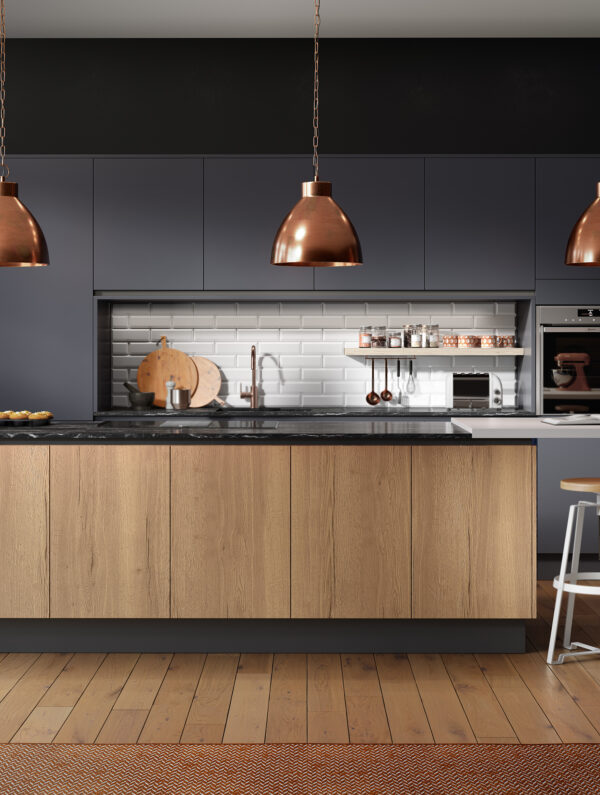 Inset Cube Dark Blue and Woodgrain New England Oak